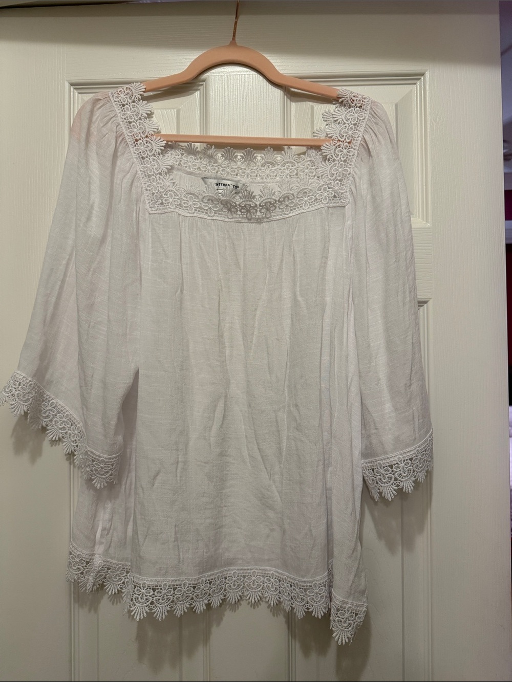 Counterparts White Crochet-Trim Peasant Blouse